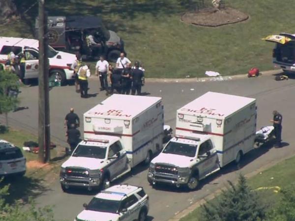 Ambulances at the scene of the fatal shooting.