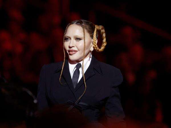 Mado<em></em>nna speaks o<em></em>nstage during the 65th GRAMMY Awards at Crypto.com Arena on Feb. 5.