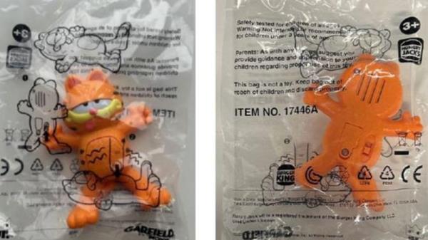 The Garfield meal toy from Hungry Jack’s co<em></em>ntains button batteries and has been recalled due to safety concerns. Hungry Jack’s.