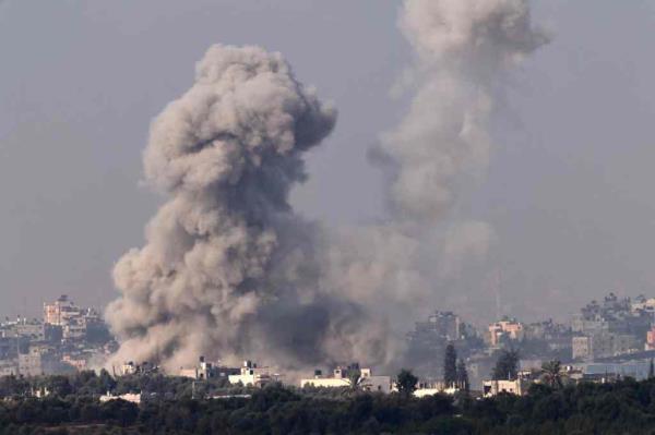 Smoke rising from buildings in the Gaza Strip after an Israeli airstrike on November 1, 2023.