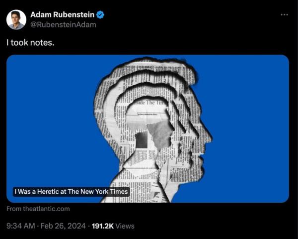 Rubenstein authored an article for The Atlantic titled 