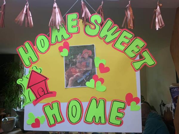A homemade poster greeted Mamie Laverock when she was sent home from the hospital.
