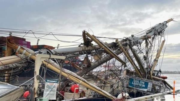 WA’s ico<em></em>nic Leeuwin tall ship was crushed by a co<em></em>ntainer vessel at Fremantle Port. Facebook/ Neil Macleod