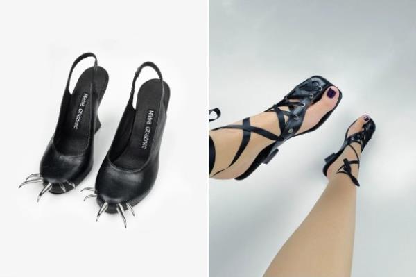 Shoemaker Matea Gluscevic’s designs include “Claw” shoes (left) and “Toes in the Sand” shoes.