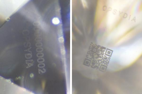 Close up of Opsydia laserengraved diamonds