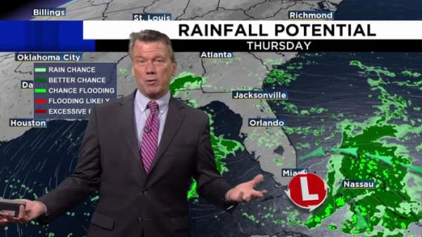 由于阴沉的天气持续，佛罗里达州中部将遭受大量降雨