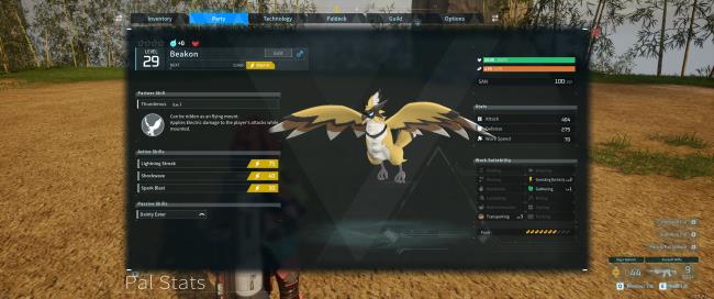 A picture showing Alpha Boss Beakon from Palworld in the player's party.