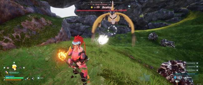 A picture of Alpha Boss Beakon in Palworld using Air Cannon.