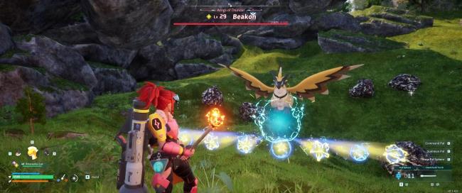 A picture of Alpha Boss Beakon in Palworld using Spark Blast.