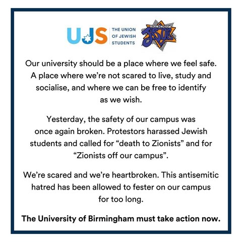 Jews have called for action from Birmingham University amid co<em></em>ncerns over safety at the campus 