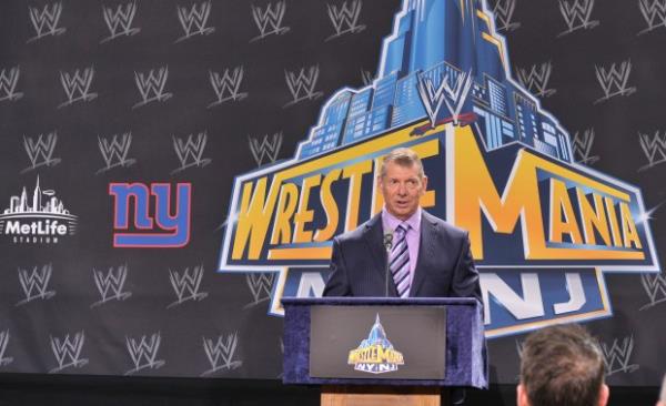Vince McMahon attends a press co<em></em>nference to announce that WWE Wrestlemania 29 will be held at MetLife Stadium in 2013 at MetLife Stadium on February 16, 2012 in East Rutherford, New Jersey. (Michael N. Todaro/Getty Images)