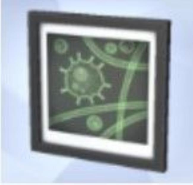 A screenshot of the Sims 4 shows the microscope print titled The Drifter