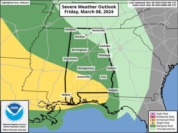 周五晚些时候阿拉巴马州可能出现强风暴